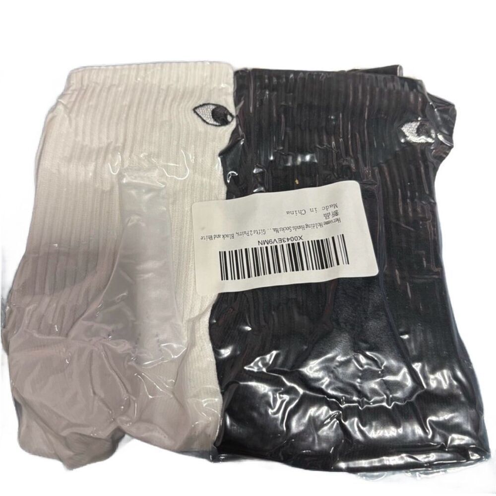 NWT Two Pairs of eyes and ears or hands ladies white and black socks